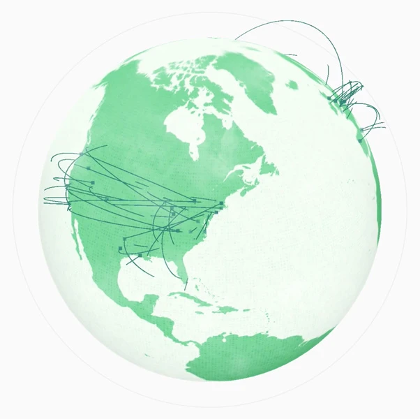 The BFCM Globe from 2018 showing orders using visual arcs.