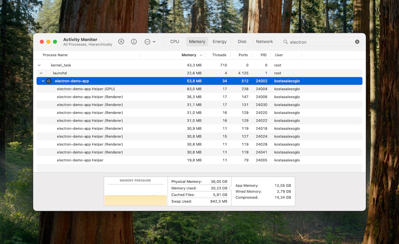 Electron's memory usage