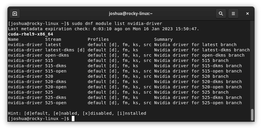 Listing NVIDIA driver modules on Rocky Linux