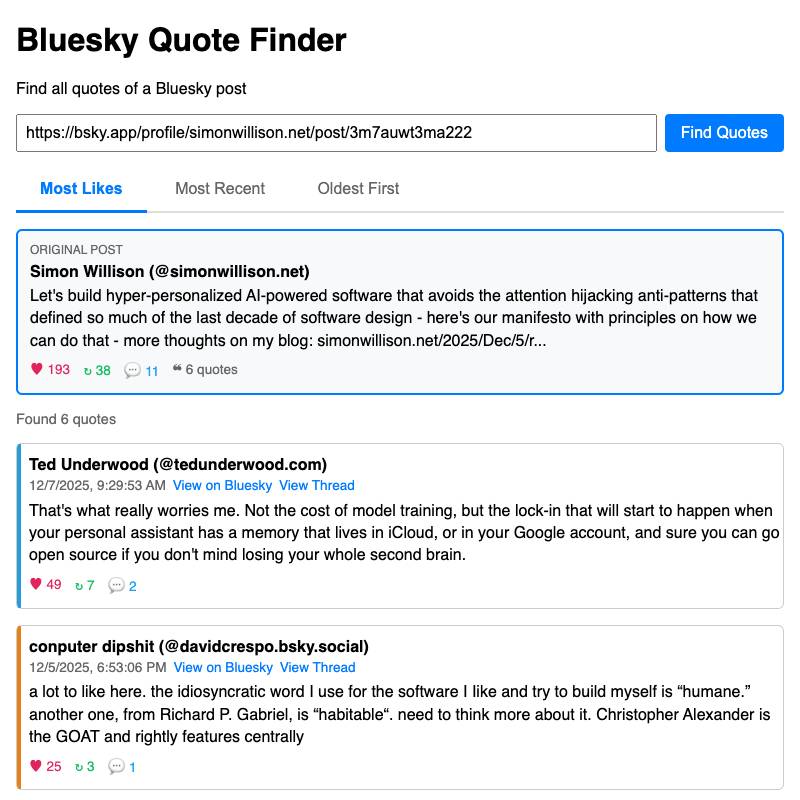 screenshot of bluesky-quote-finder