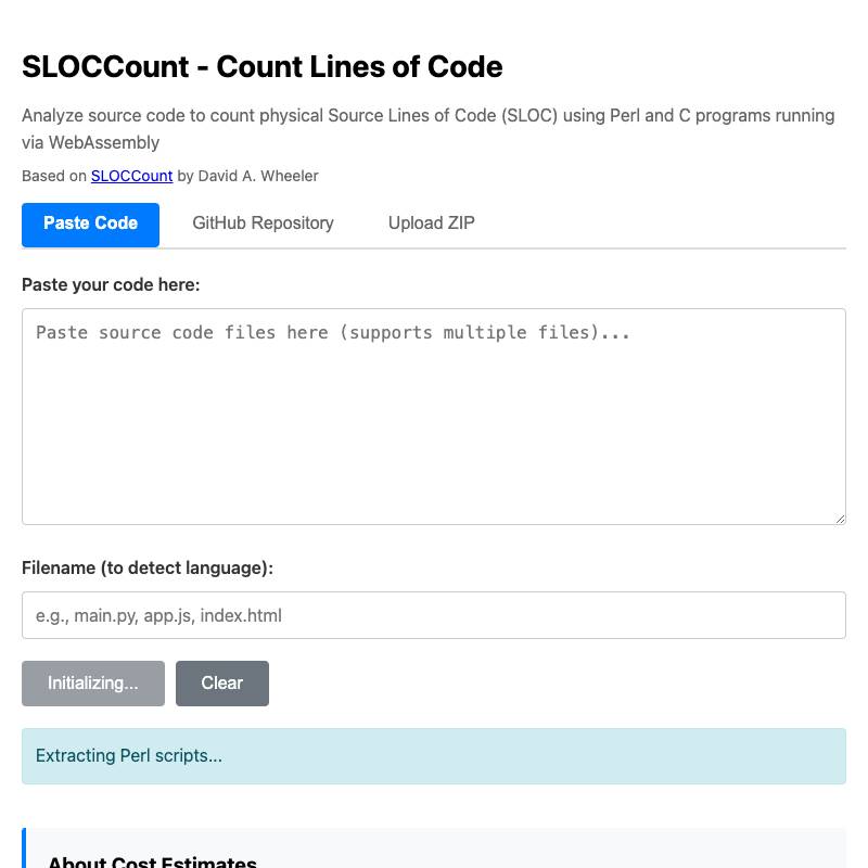 screenshot of sloccount