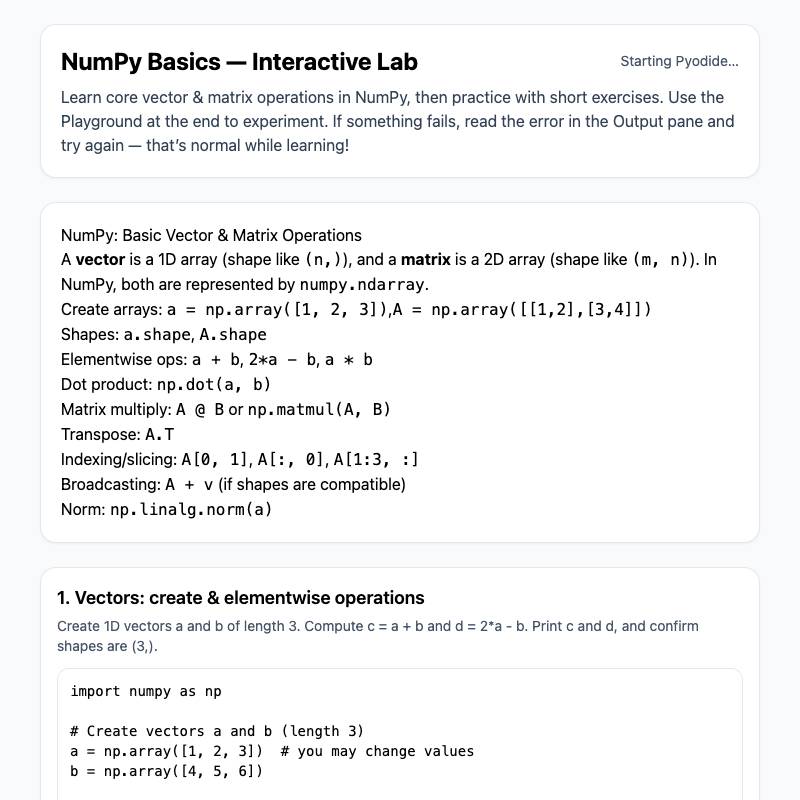 screenshot of numpy-pyodide-lab