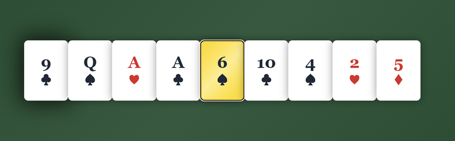 Nice cards lined up in a single row. Each card slightly overlaps.