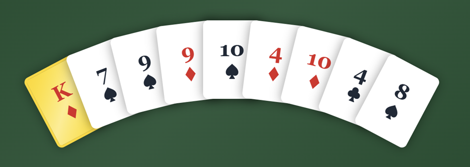 Nice cards fanned out in a subtle arc.