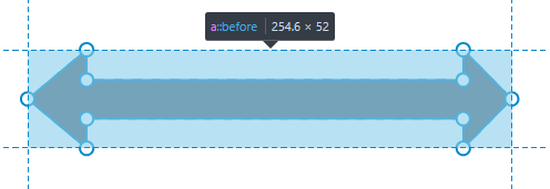 A graphic illustrating a horizontal arrow shape labeled 'before' with dimensions of 254.6 x 52 pixels.