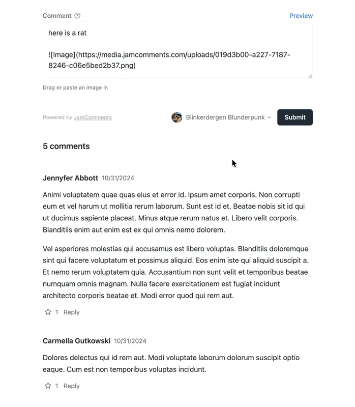image swiftly pops in when comment is submitted