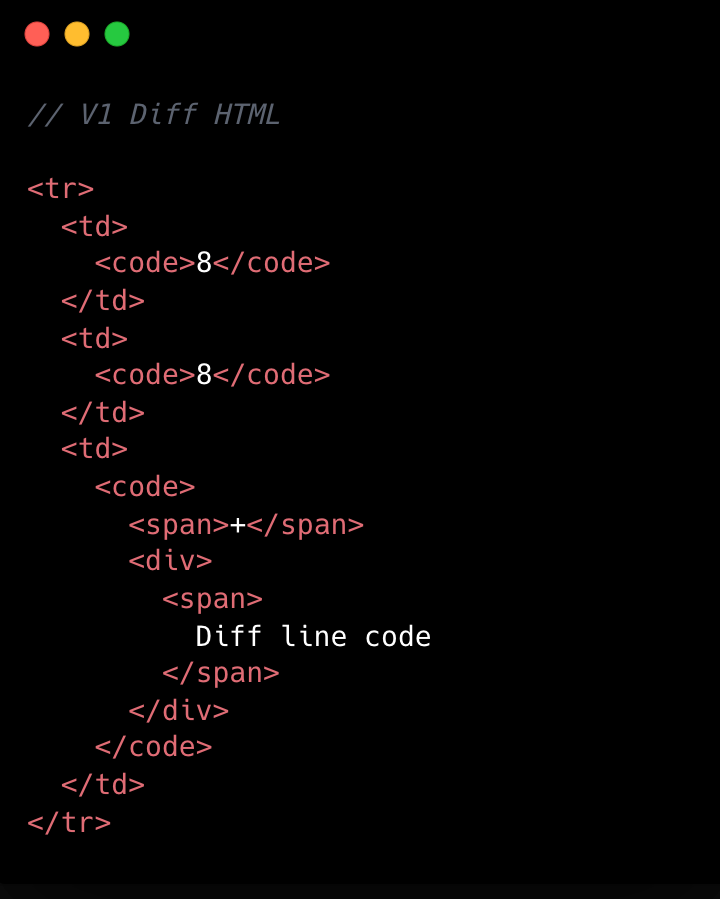 V1 HTML DOM structure. It is a typical HTML table structure with <tr> elements and <td> elements.